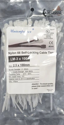 بست کمربندی مدل LM-3 x 100 سفید 10سانتی متری بسته 100 عددی